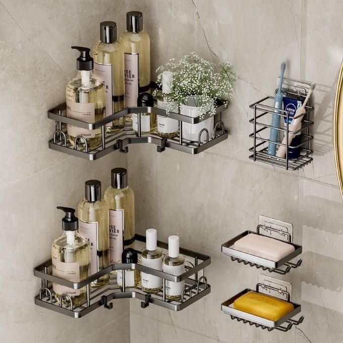 Étagère de salle de bain 5 pièces, support de douche d'angle auto-adhésif