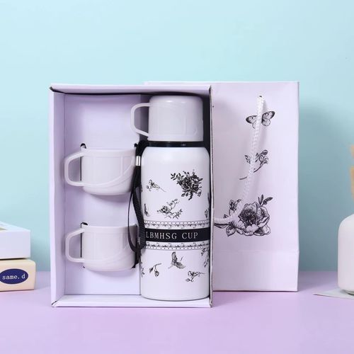 Coffret Thermos Noir + 2 Tasses - Isotherme & Élégant