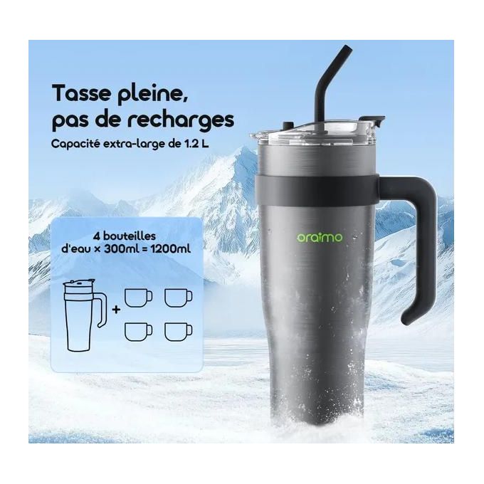 Oraimo ThermoGo S1200 Gourde Isotherme Grande Capacité 1,2 L - Thermos Boisson Chaud Et Froid